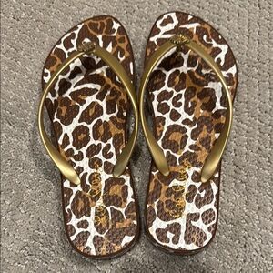 Animal Print Flip Flops with Gold Straps